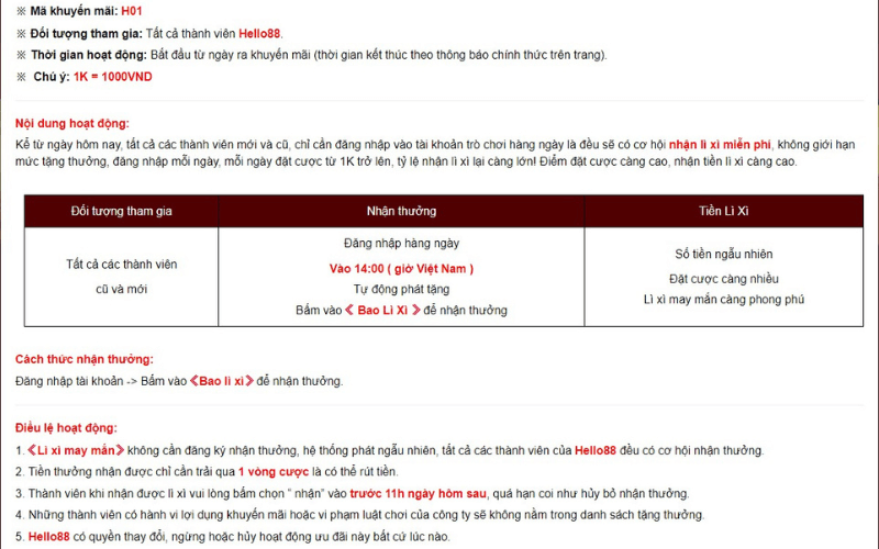 Khuyến mãi 2Hello88